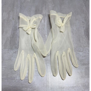 Vintage Dress Gloves Womens Cream Wrist Length Bow Detail Evening Wedding